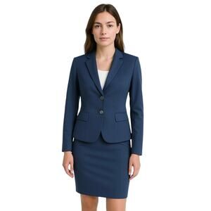 Ann Taylor Women's Blue Button Collar Blazer & Mini Pencil Skirt 2Pc Set Size 0